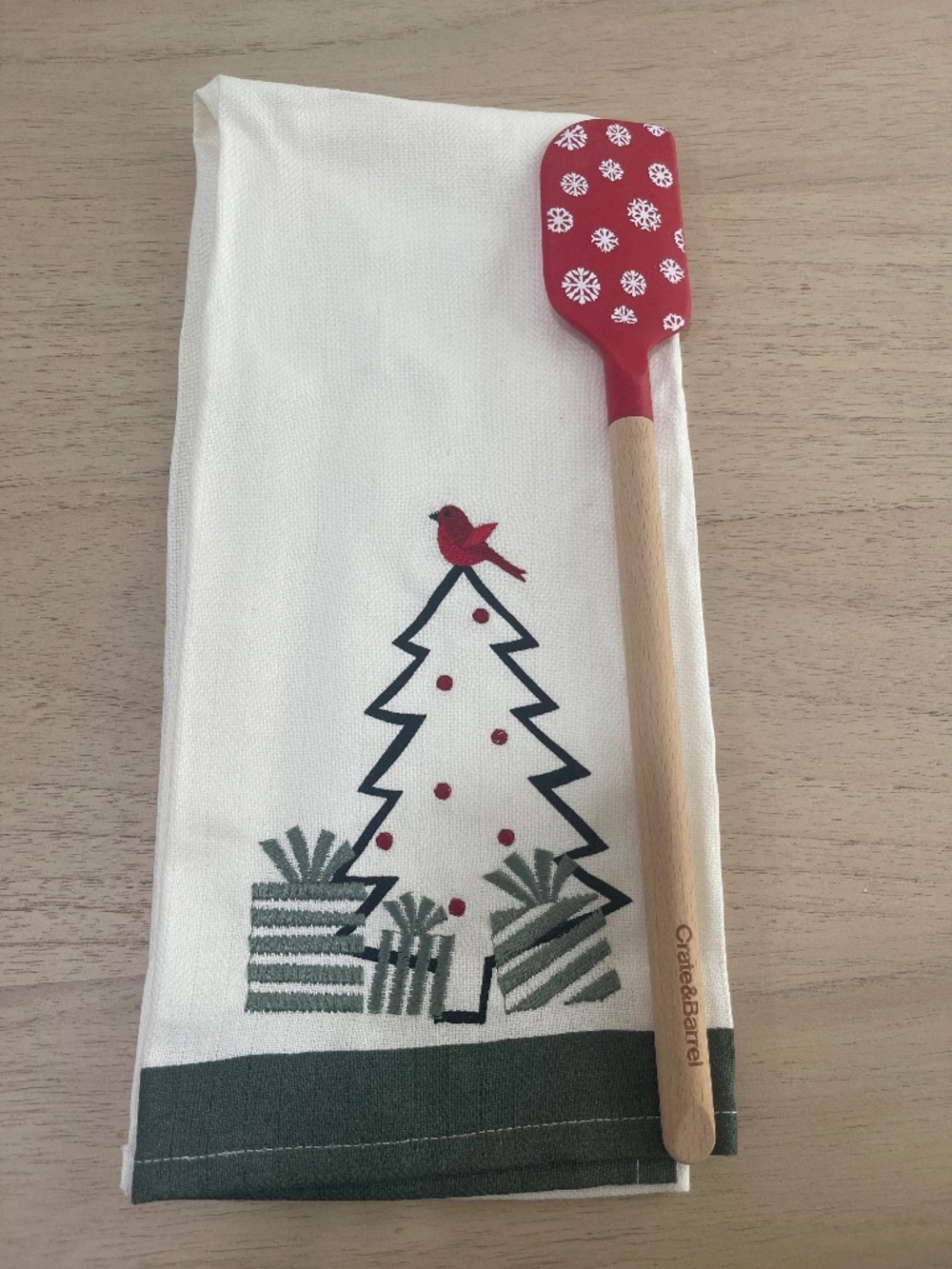 Crate & Barrel Christmas Dish Towel and Spatula
